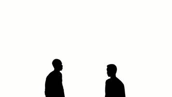 silhouette people talk on white background. silhouette man black people talking communicate white screen. design for animation, people standing, isolate, speak, person, human, silhouette body. video