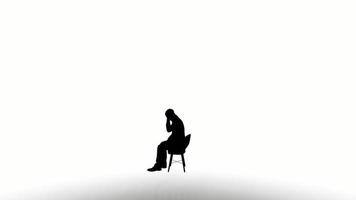 silhouette people sit down on white background. silhouette black people sit down chair communicate white screen. design for animation, people sit, isolate, speak, person, human, silhouette body. video