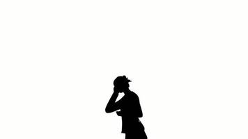 silhouette people stand on white background. silhouette black people standing and phone communicate white screen. design for animation, people speaking, isolate, speak, person, human, silhouette body. video