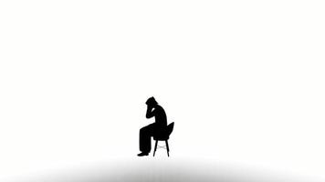 Silhouettenmenschen setzen sich auf weißen Hintergrund. silhouette schwarze leute sitzen stuhl kommunizieren weißen bildschirm. Design für Animation, Menschen sitzen, isolieren, sprechen, Person, Mensch, Silhouettenkörper. video