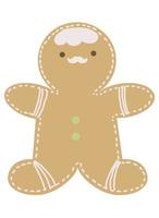 Gingerbread cookies on white background. Gingerbread cookies. Winter homemade sweets in shape of house and gingerbread man, tree and reindeer, star and snowflake, jingle bell and heart. Cartoon vector