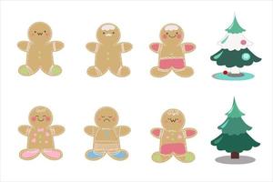 Gingerbread cookies on white background. Gingerbread cookies. Winter homemade sweets in shape of house and gingerbread man, tree and reindeer, star and snowflake, jingle bell and heart. Cartoon vector