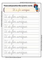 Cursive Word Trace And Practice Page vector