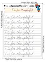 Cursive Word Trace And Practice Page vector