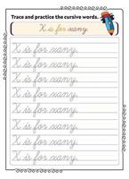 Cursive Word Trace And Practice Page vector