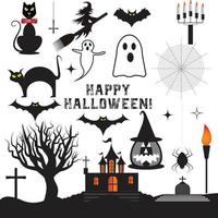 Happy Halloween vector design element set isolated on a white background.