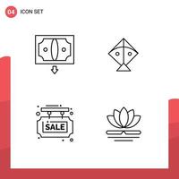 Line Pack of 4 Universal Symbols of business sale money flying shop Editable Vector Design Elements