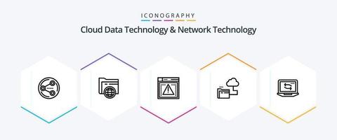 Cloud Data Technology And Network Technology 25 Line icon pack including network. file.  file. storage. cloud vector