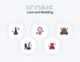 paquete de iconos llenos de línea de boda 5 diseño de iconos. vestir. fotografía. coche de bodas foto. amar vector