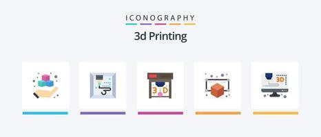 Paquete de 5 iconos planos de impresión 3d que incluye computadora. 3d. imprimir. punto. modelo. diseño de iconos creativos vector