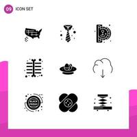 Pictogram Set of 9 Simple Solid Glyphs of easter bowl insert coin skeleton xray chest Editable Vector Design Elements