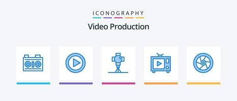 paquete de iconos azul 5 de producción de video que incluye cine. película. jugador. televisión. película. diseño de iconos creativos vector