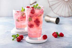 Spring or summer cocktail with raspberry and mint
