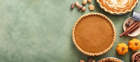 Traditional Thanksgiving pumpkin pie with flaky crust photo