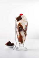 Chocolate ice cream sundae with whipped cream photo