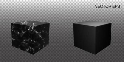 cubo de mármol de renderizado 3d negro sin fondo para usar en una plantilla de maqueta para publicidad de productos. pared transparente con objeto cuadrado para escaparate. podio de piedra vectorial vector