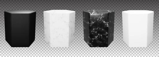 podio de mármol hexagonal. etapa de producto aislada vectorial con textura de piedra realista. maqueta publicitaria para presentación en fondo transparente vector