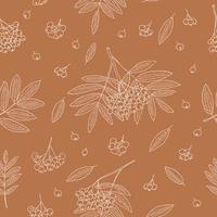 rowan berries, bunches and leaves seamless pattern hand drawn in doodle style. textile, wallpaper, background, wrapping paper, digital paper. vector