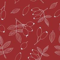 rosehip berries and leaves seamless pattern hand drawn in doodle style. Suitable for wallpaper, textile, wrapping paper, background. sketch, monochrome, minimalism, scandinavian vector