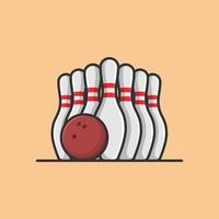 Bowling Ball With Bowling Pins Cartoon Vector Icon Illustration. Sport Object Icon Concept Isolated Premium Vector. Flat Cartoon Style