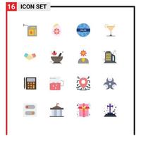 Flat Color Pack of 16 Universal Symbols of handshake agreement global lemon cocktail Editable Pack of Creative Vector Design Elements