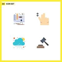 Pack of 4 Modern Flat Icons Signs and Symbols for Web Print Media such as architecture auction gesture cloud law Editable Vector Design Elements