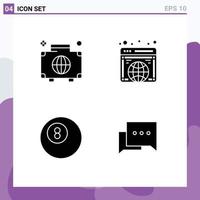 Pack of Modern Solid Glyphs Signs and Symbols for Web Print Media such as bag ball international globe bubble Editable Vector Design Elements