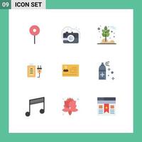 Mobile Interface Flat Color Set of 9 Pictograms of card license to work grain education charge Editable Vector Design Elements