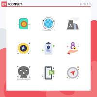 grupo de 9 signos y símbolos de colores planos para los elementos de diseño de vectores editables de humo de energía web hidrográfica