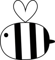 A black bee with wings flies drawing. vector