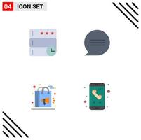 4 Universal Flat Icons Set for Web and Mobile Applications database shopping chat bag app Editable Vector Design Elements