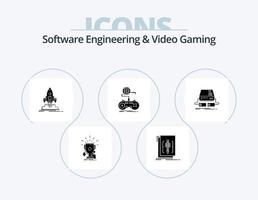 Software Engineering And Video Gaming Glyph Icon Pack 5 Icon Design. internet. game. language. publish. shuttle vector