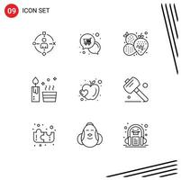 Universal Icon Symbols Group of 9 Modern Outlines of apple spa shopping natural summer Editable Vector Design Elements