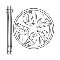 Dim Sum in hand drawn doodle style. Asian food element isolated on white background. Top view. vector