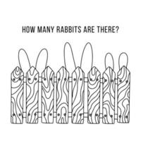 Rabbits ears behind the fence in hand drawn doodle style. Vector illustration for children activity book. Counting quiz.