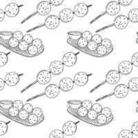 Meetballs with spicy sauce seamless pattern. Endless print in hand drawn doodle style. vector