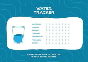 Printable water tracker for week or month. Water tracker balance vector calendar. Printable A4 template. 7 days of hydration challenge. Drinking enough water concept.