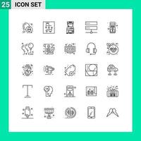 25 Universal Lines Set for Web and Mobile Applications network digital arcade database play Editable Vector Design Elements