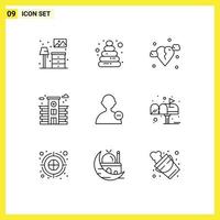 Set of 9 Vector Outlines on Grid for box interface broken basic life Editable Vector Design Elements