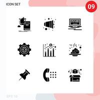 9 Thematic Vector Solid Glyphs and Editable Symbols of digital development speaker design browser Editable Vector Design Elements