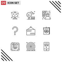 Editable Vector Line Pack of 9 Simple Outlines of question mark help spring worker labour Editable Vector Design Elements