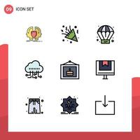 Universal Icon Symbols Group of 9 Modern Filledline Flat Colors of celebration technology decoration manage product Editable Vector Design Elements