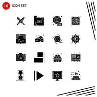 Universal Icon Symbols Group of 16 Modern Solid Glyphs of secure fan economy computer world wide Editable Vector Design Elements