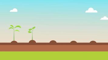 Plants growing animation.Trees growth and watering sky background infographic.Seedling in garden motion graphic. video