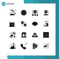 Solid Glyph Pack of 16 Universal Symbols of chart video camera setting webcam camera Editable Vector Design Elements