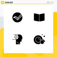 Editable Vector Line Pack of 4 Simple Solid Glyphs of vertcoin mind crypto currency page disorder Editable Vector Design Elements