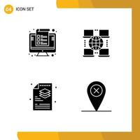 Mobile Interface Solid Glyph Set of 4 Pictograms of computer process management digital layers Editable Vector Design Elements