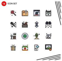 16 concepto de línea llena de color plano para sitios web móviles y aplicaciones micrófono bombilla navegador lanzamiento idea de negocio elementos de diseño de vectores creativos editables