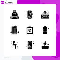 Mobile Interface Solid Glyph Set of 9 Pictograms of city green shopping building return Editable Vector Design Elements