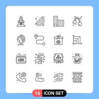 Universal Icon Symbols Group of 16 Modern Outlines of worldwide earth architecture cherry summer Editable Vector Design Elements